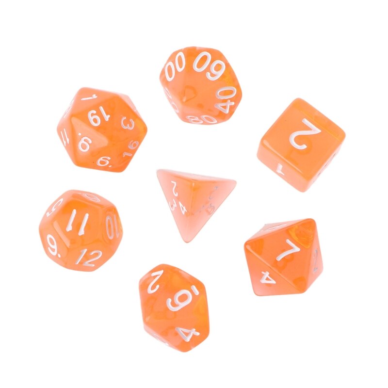 Dadi da gioco poliedrici trasparenti da 7 pezzi per Dragon Pathfinder D20 D12 2xD10 D8 D6 D4 Drop Ship: Orange