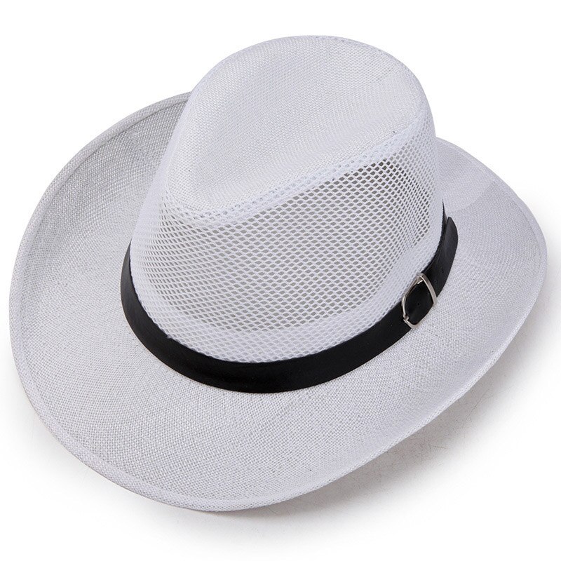 Summer Men Breathable net Cowboy Hat Wide Brim Travel Sun Hat Women Western Wide Curling Brim Cap Sun Protection Unisex Hats: White