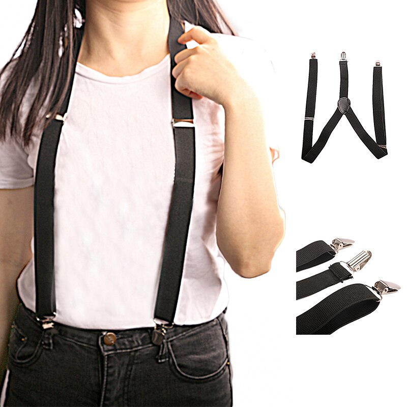 Mens Womens Unisex Clip-on Suspenders Black Elastic Y-Shape Adjustable Braces Jeans Trousers Novelty Clothing Accessories
