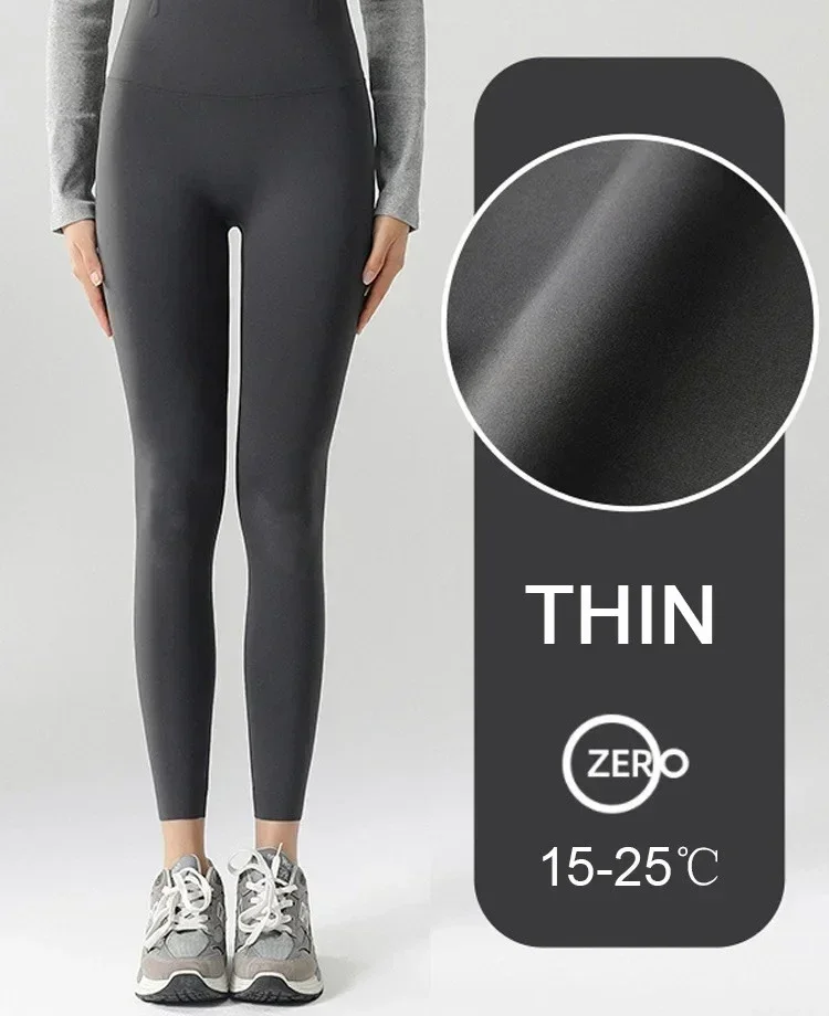 Autumn Winter High Waist Shark Leggings Women's Seamless Fleece Warm Leggings Slim Thin Casual Sports Fitness Leggings: M / Brown