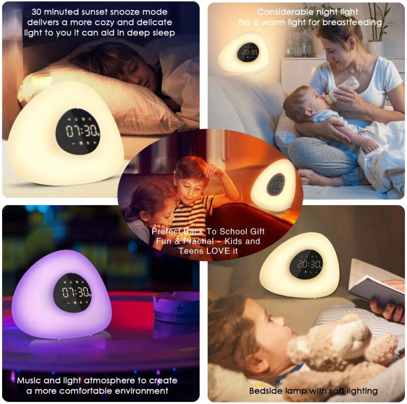 Sunrise Digital Alarm Clocks Smart Wake-Up Light Touch Sensor Bedside Lamp Alarm Clock RGB 7Colors Light Clocks Snooze Feature