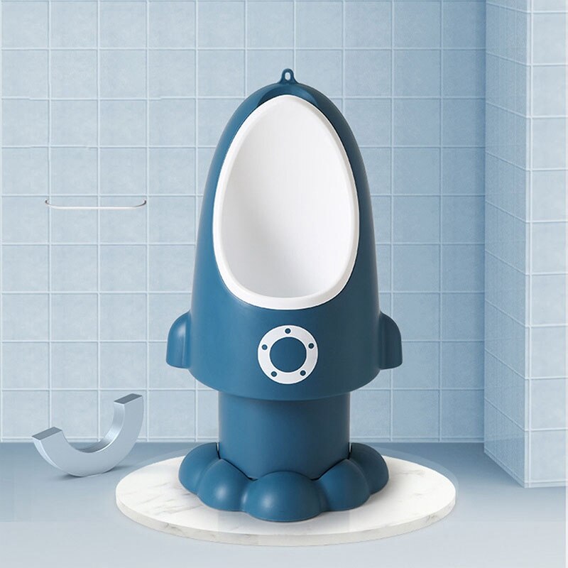 Baby dreng potte raket toilet børn står lodret urinal spædbarn drenge tisse justerbar vægmonteret dreng urinal: Blå