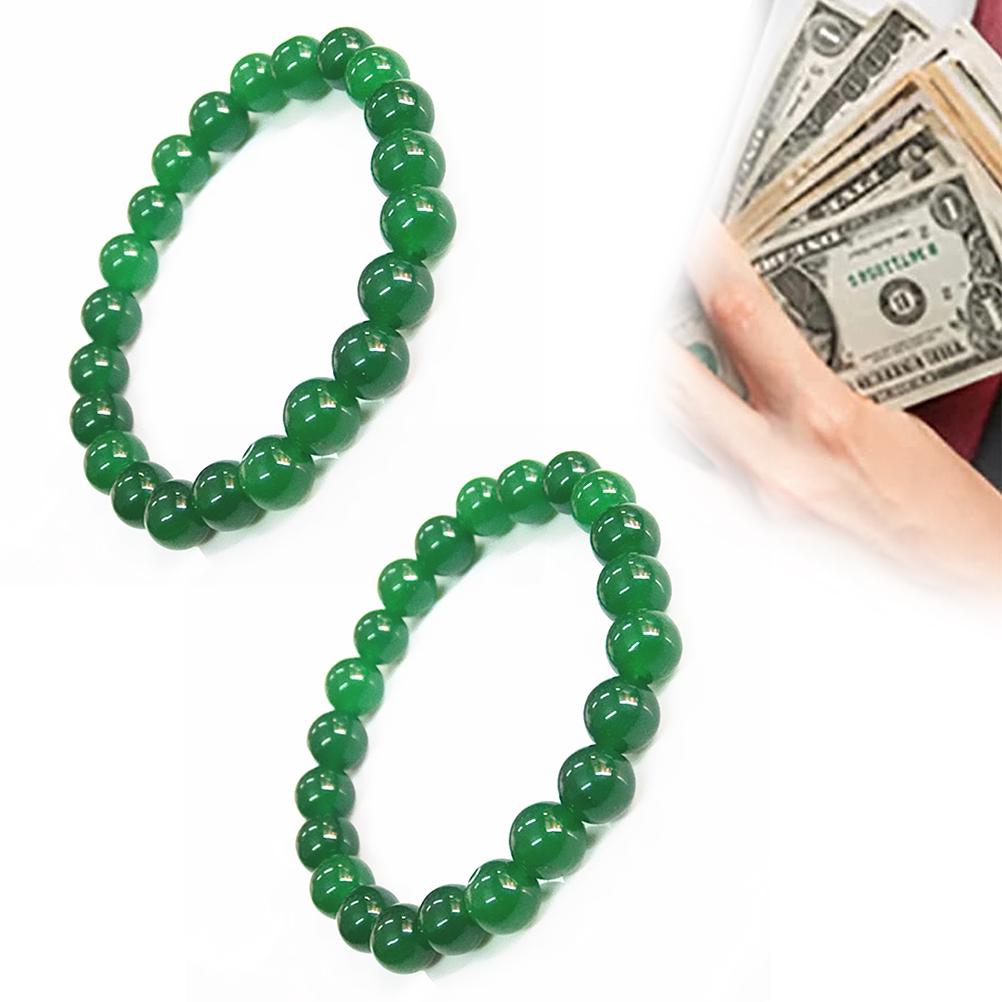 2 pezzi verde fortunato ricchezza bracciali gioielli braccialetto fortunato fascino per affari verde pietra perline triplo braccialetto di protezione