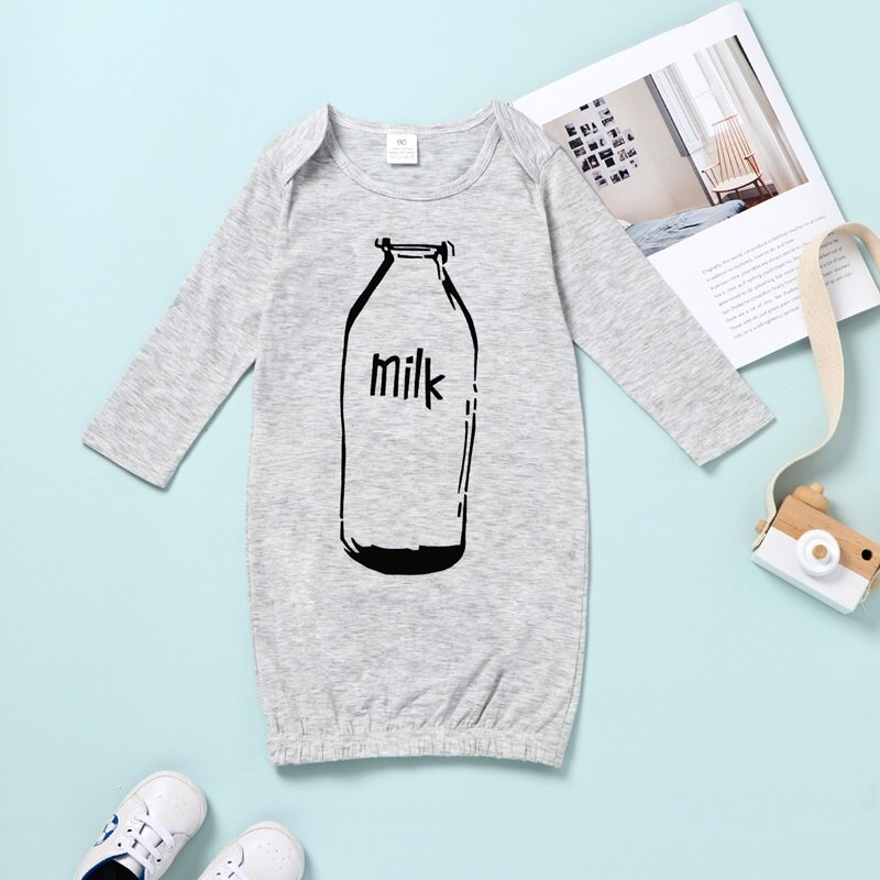 Newborn Pijamas Baby Robes Cotton Soft Casual Long Sleeve Bottle Pattern Comfortable Baby Sleepwear Autumn Spring Winter 6-24M: DR00174-baise / 100-24M