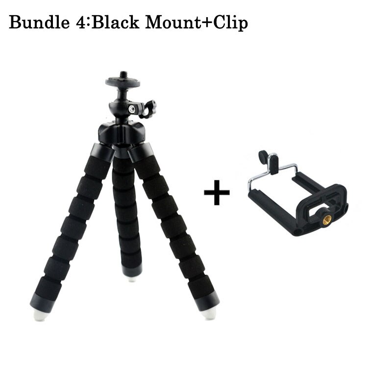 Mini Flexibele Spons Octopus Statief voor iPhone Samsung Xiaomi Huawei Mobiele Telefoon Smartphone Statief voor Gopro Camera DSLR Mount: Black with Clip