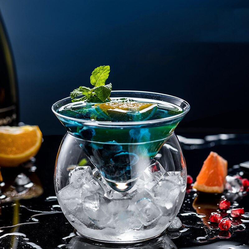 Verre Martini à Cocktail moléculaire, Triangle avec Base en verre glacé, boule ronde créative
