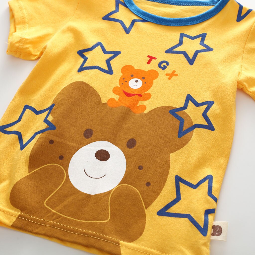 2PCS Unisex Neugeborenen Baby Mädchen Jungen Kurzarm T-Shirt Cartoon Gedruckt Oansatz Tops Outfits Sommer Kleidung # g4