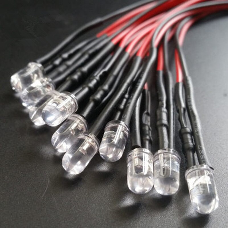 100PCS 3mm 5mm LED 5-12V 20cm Pre-wired White Red Green Blue Yellow UV RGB LED Lamp Decoration Light Emitting Diode Pre-soldered