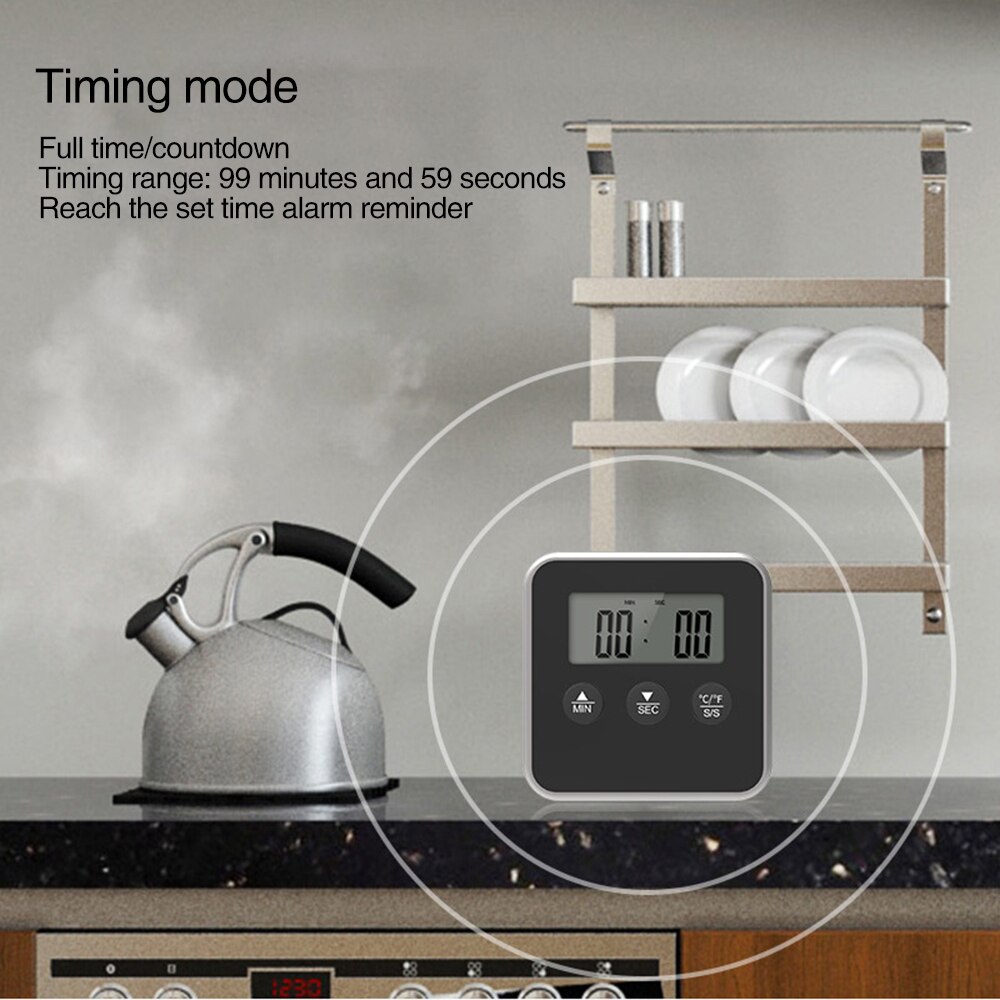 Electronic Digital LCD Food Thermometer Probe BBQ Meat Water Oil Cooking Temperature Alarm Cooking Timer Kitchen Cooking Tester