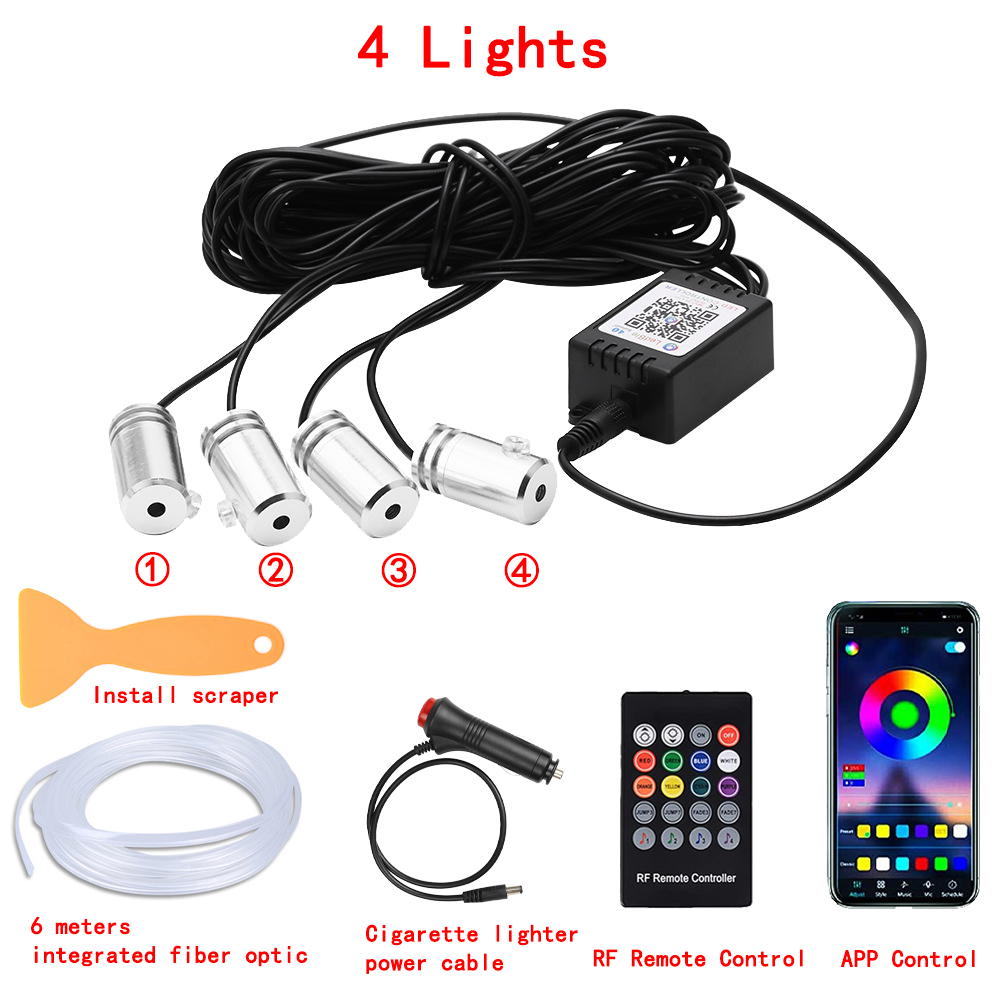 Tira de luces LED para Interior de coche, Kit de iluminación de neón de fibra óptica RGB con Control remoto por aplicación, lámparas decorativas automáticas: Azul oscuro