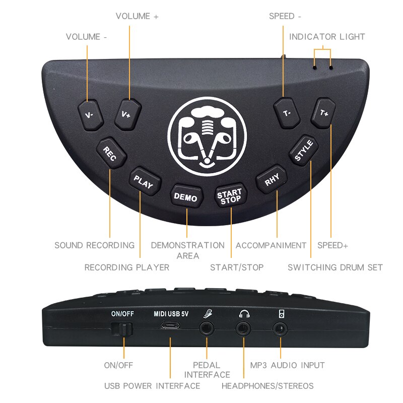 Compact Size USB Roll-Up Silicon Drum Set Digital Electronic Drum Kit 9 Drum Pads with Drumsticks Foot Pedals