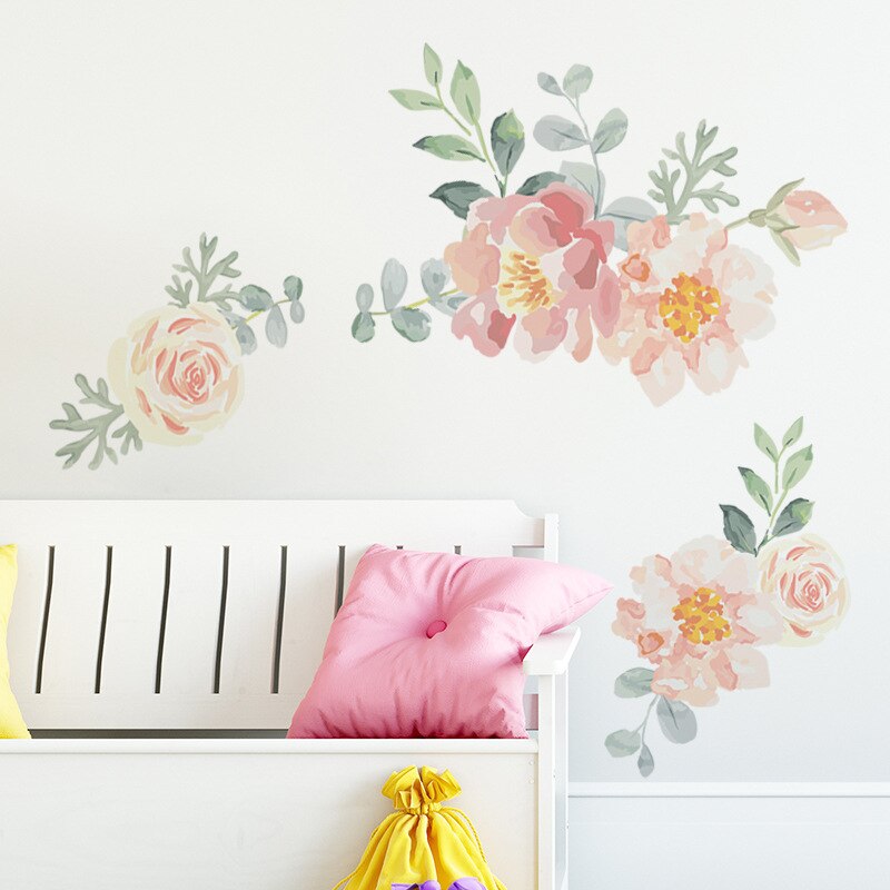 Akvarell blommor väggdekaler rumsdekoration pion ros väggdekaler barnkammare vardagsrum sovrum pvc avtagbar tapet