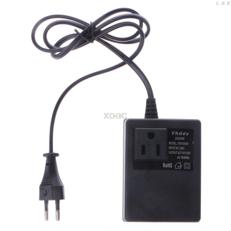 200W AC 220V to 110V Step Down Transformer Convert Travel Power EU Plug Adapter M13
