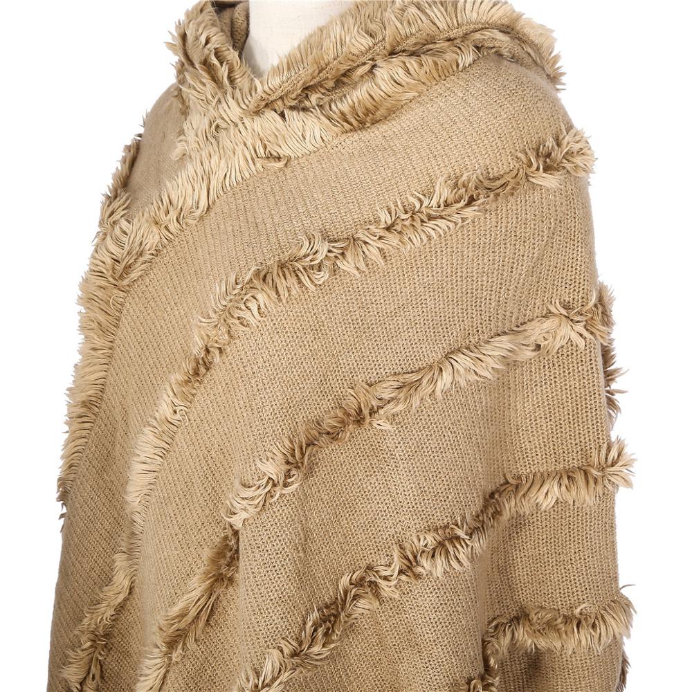 Höststickad poncho dam päls huva ponchos och kepsar vinter utomhuskläder filt kappa femme fleecetröja cardigan plus size
