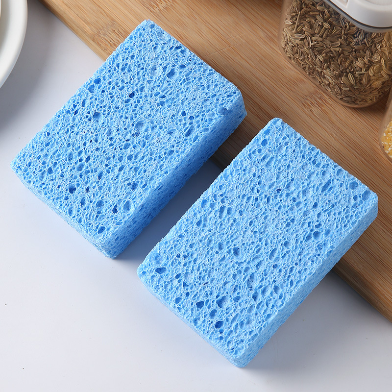 Natural Wood Pulp Dishwashing Cotton Absorbent Wood Pulp Sponge Scouring Pad Cleaning Sponge Stain Remover Dishwashing Cotton: M / Blue
