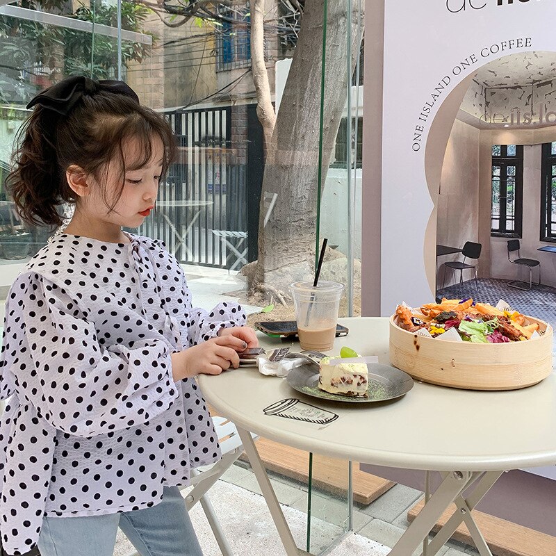 2 Kleuren Lente Leuke Kinderen Meisje Blouse Grote Kraag Shirts Casual Kid 'S Todder Katoenen Shirt Blouses Tops 10T: Dots / S Height 95-105cm