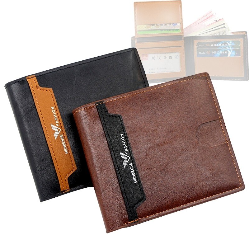 Wallet Mens Leather Casual Men Purse Slim Leather Mini Short Wallet Monedero Hombre Credit Card Trifold Purse Billetera Hombre