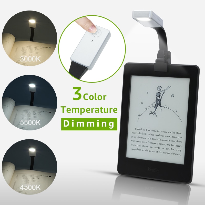3 Kleur Temperatuur Oplaadbare E-Book Led Light Voor Kindle Papier Usb Led Leeslamp Flexibele E Lezen Clip Boek licht