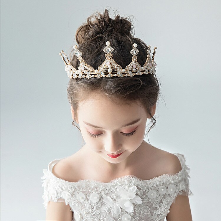 Girl Crown Birthday Party Retro Luxury Crystal Tiaras Crowns Princess Queen Rhinestone Veil Tiara Hairwear Hair Accessory