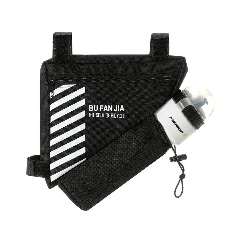 Bicycle riding bag Bicycle Bag Letter Print Triangle Storage Bag Multipurpose Saddle Bag for Bicycles with zipper bottle holder: Black