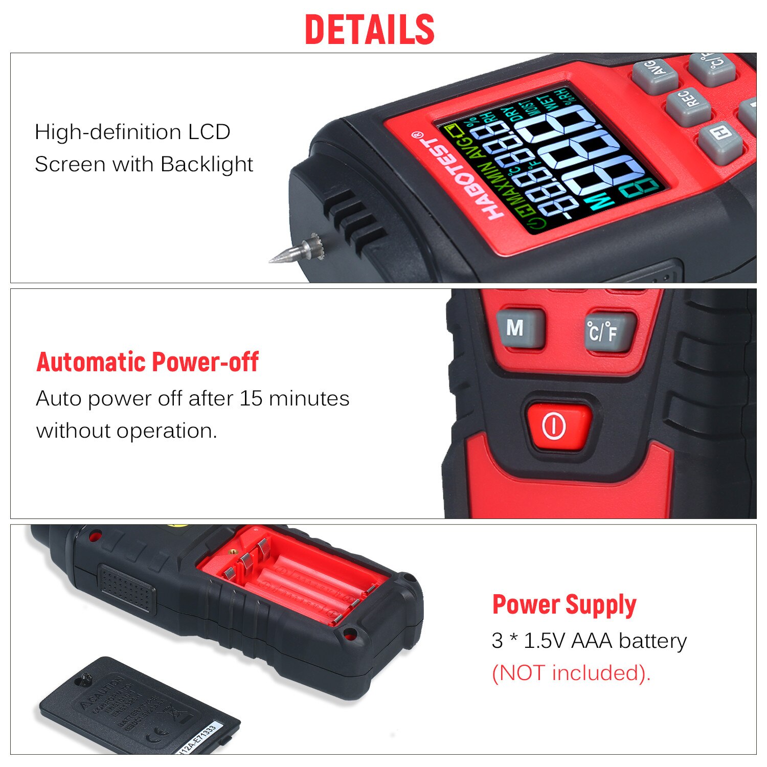 Digital Wood Moisture Meter with 2 Pin Probe Wood Moisture Tester with Backlight Thermometer Hygrometer Wood Humidity Tester