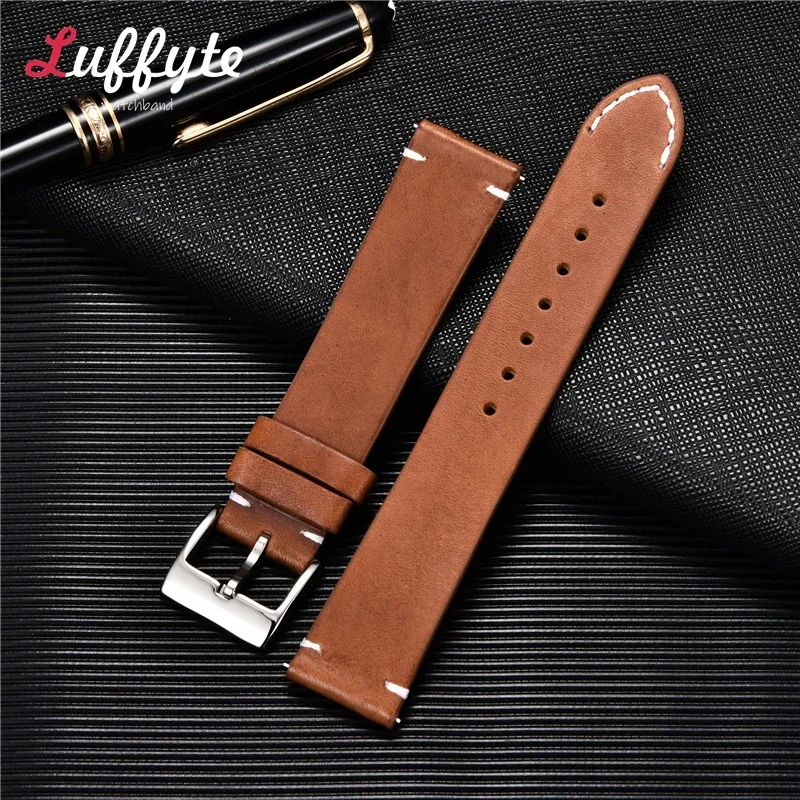 Vintage Horlogebandje 16Mm 18Mm 20Mm 22Mm 24Mm Snelkoppeling Koeienhuid Horlogeband Universeel Horlogeband Accessoires Armband: Licht Bruin / 18mm