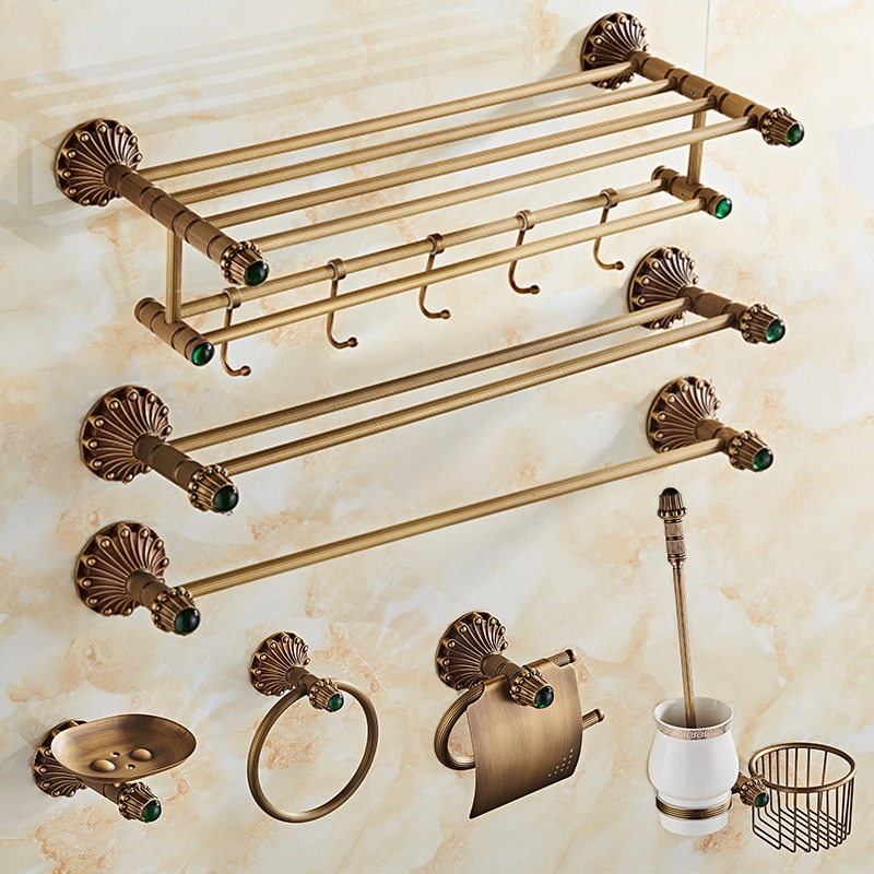 Bathroom Hardware Set Ceramic Brass Towel Rack Paper Holder Towel Bar Corner Shelf Toilet Brush holder Bathroom Accessories