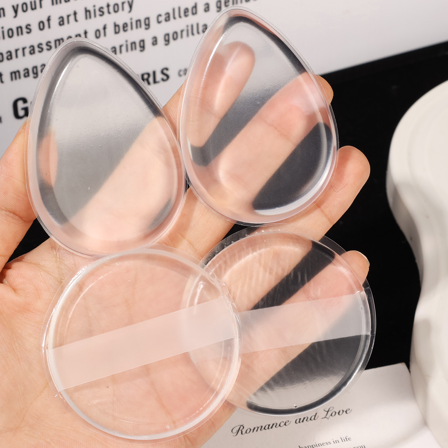 Esponja de maquillaje antiadherente para polvo de silicona, suave, transparente, fácil de limpiar, forma redonda en forma de lágrima para una aplicación suave, lavable: Grey