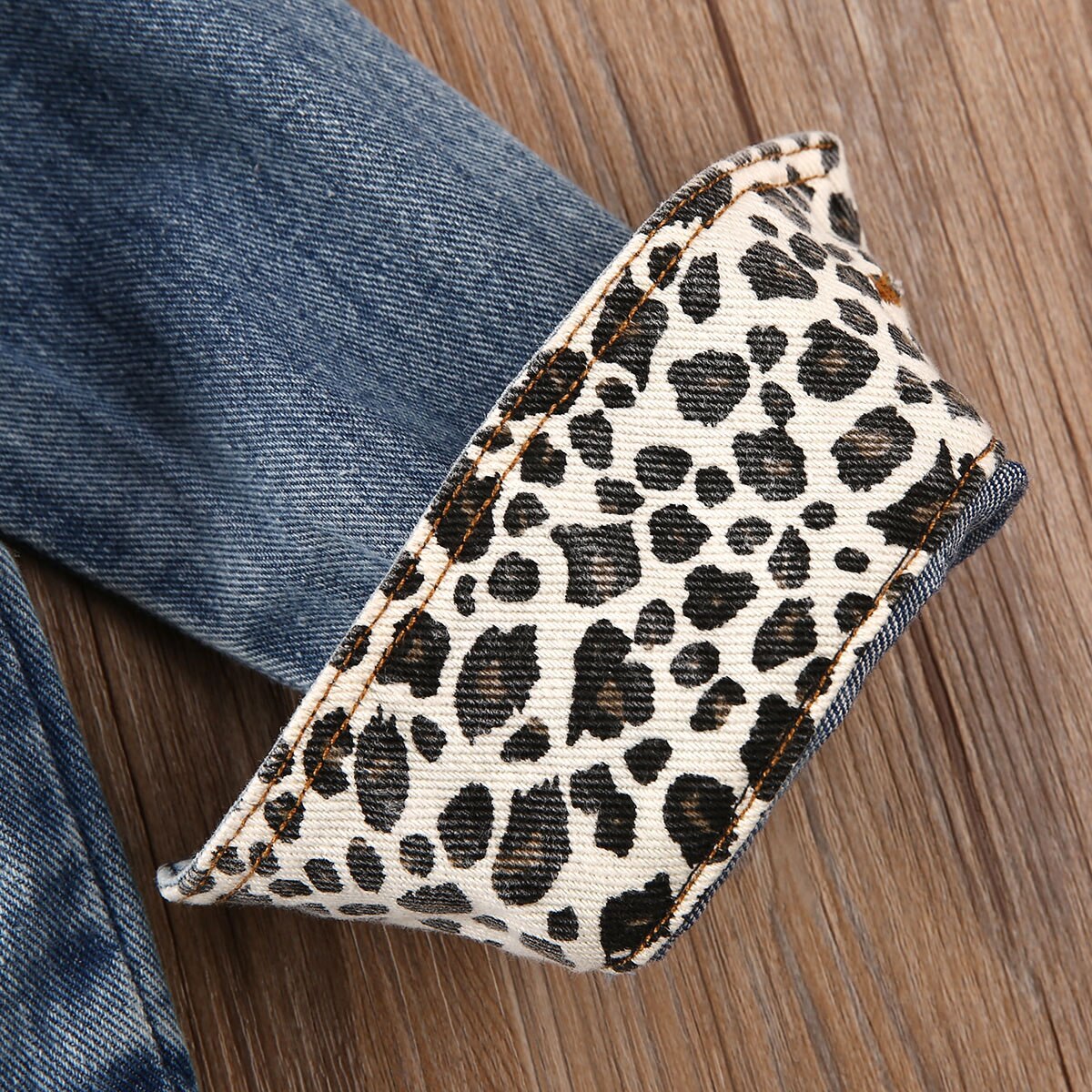 Newest Toddler Kid Children Girls Long-Sleeved Denim Leopard Turn-down Collar Jackets Baby Denim Coat Outerwear