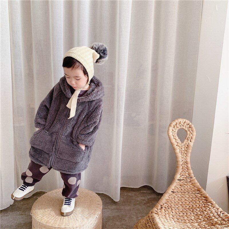 Toddler Girls Winter Coats Korean Solid Kids Warm Lambswool Jackets Casual Loose Soft Thick Long Jacket For Girls