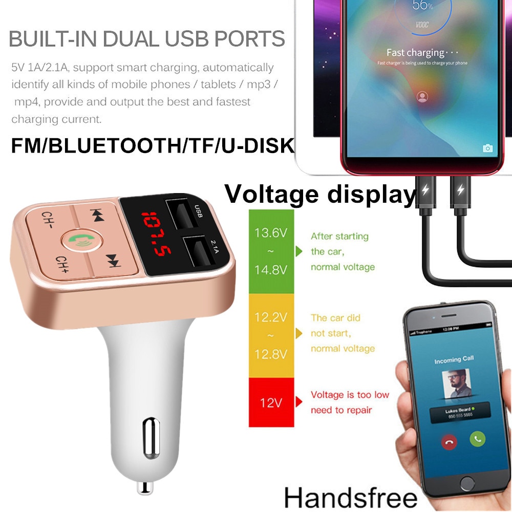 Handsfree Car Kit 2 Usb Autolader Adapter Fm-zender Bluetooth Fm Modulator MP3 Muziekspeler Telefoon Oplader Mobiele Voor alle