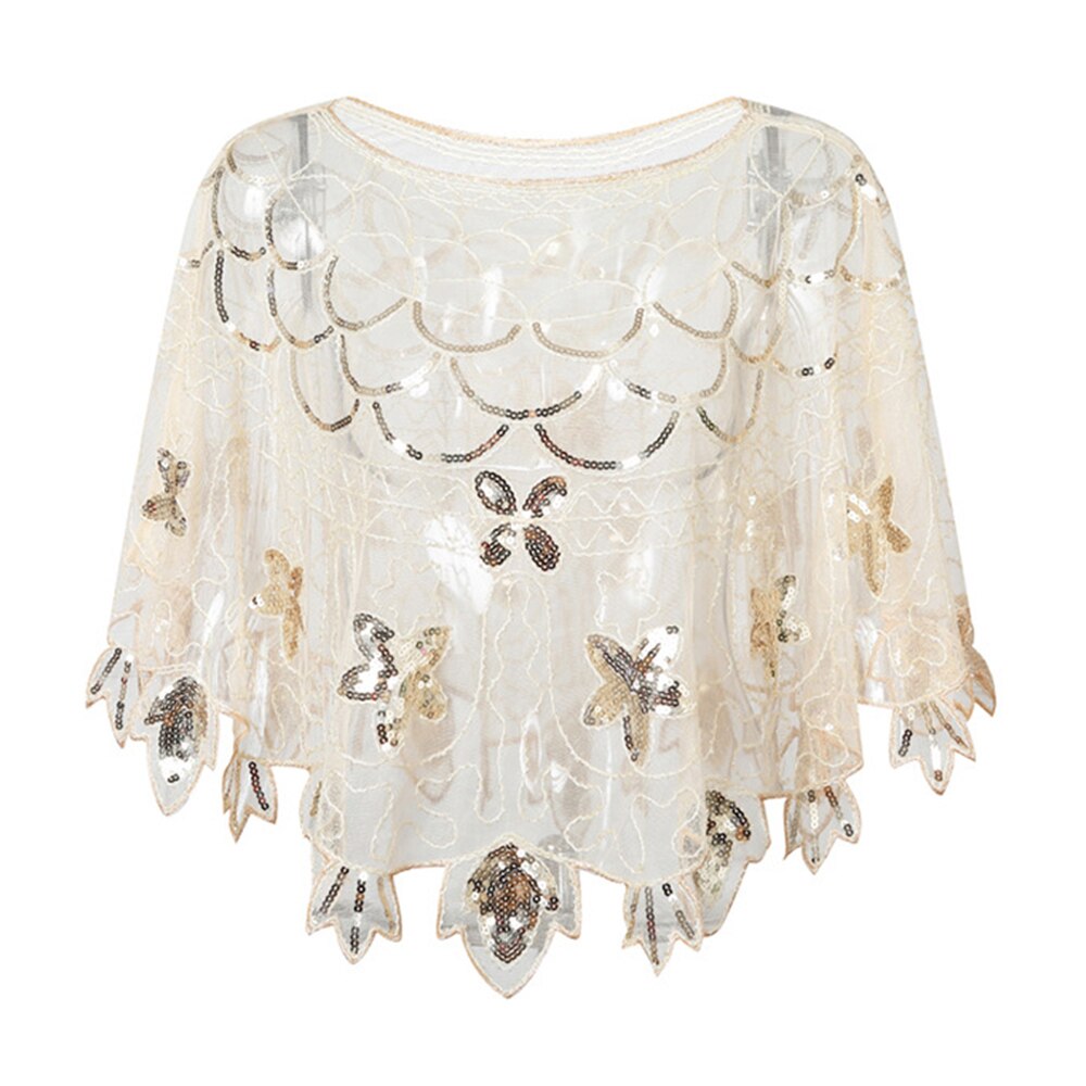 Lady Sequin Luxury Shiny Party Cape Women Bling Bling Amazing Evening Shawl Celebrity Formal Event Accessory Black: Apricot Gold