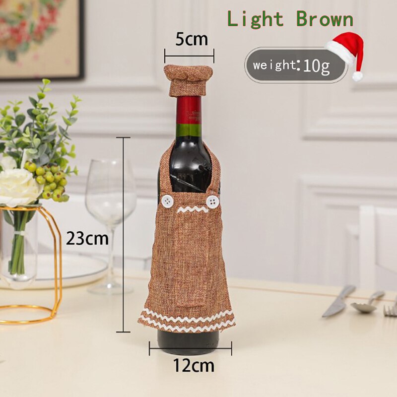 Chique kerstdecoratie gebreide wijnset ornament hoes wijnfles: Lichtbruin