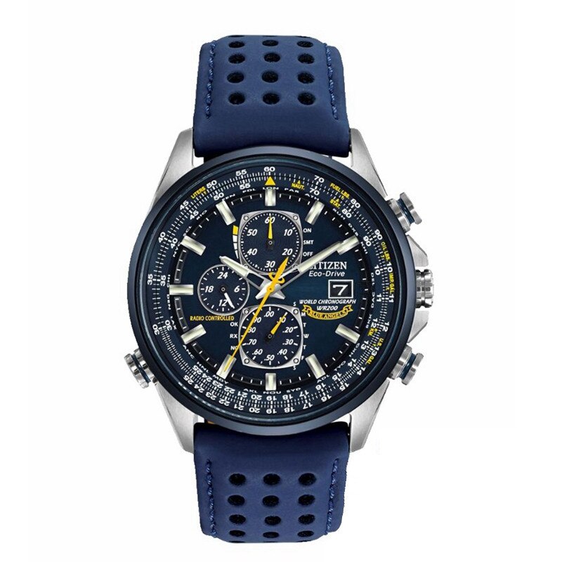 Heren Blue Angels World Chronograph Horloge Luxe Japan Quartz Horloges Business Paar Casual Staal/Lederen Band Horloge: 4 Button-Blue