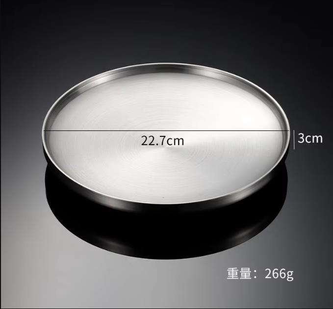 Plato de cena redondo de acero inoxidable grueso, platos de postre occidentales, bandeja de doble capa, mesa de comedor antiquemaduras, decoración del hogar: BLANCO