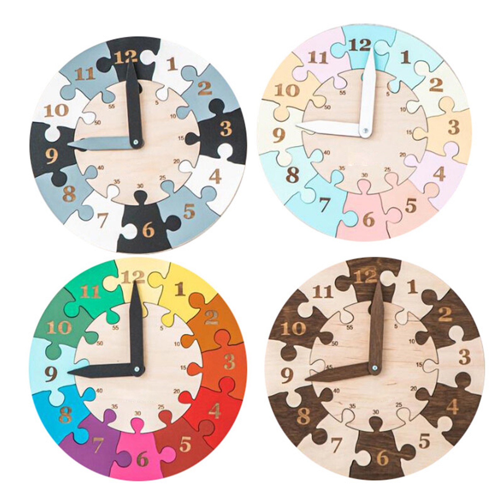 Learning Teaching Toddlers Clock Wooden Puzzle Toys Birthday Parent-child interactive Year Puzzle F