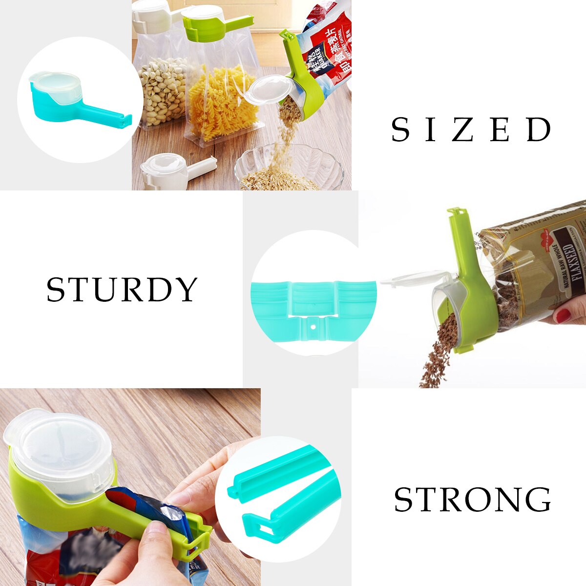 4 pcs Plastic Bag Sealer Seal Pour Food Storage Bag Clip Food Sealing Clip Effect Clamp Kitchen Tools