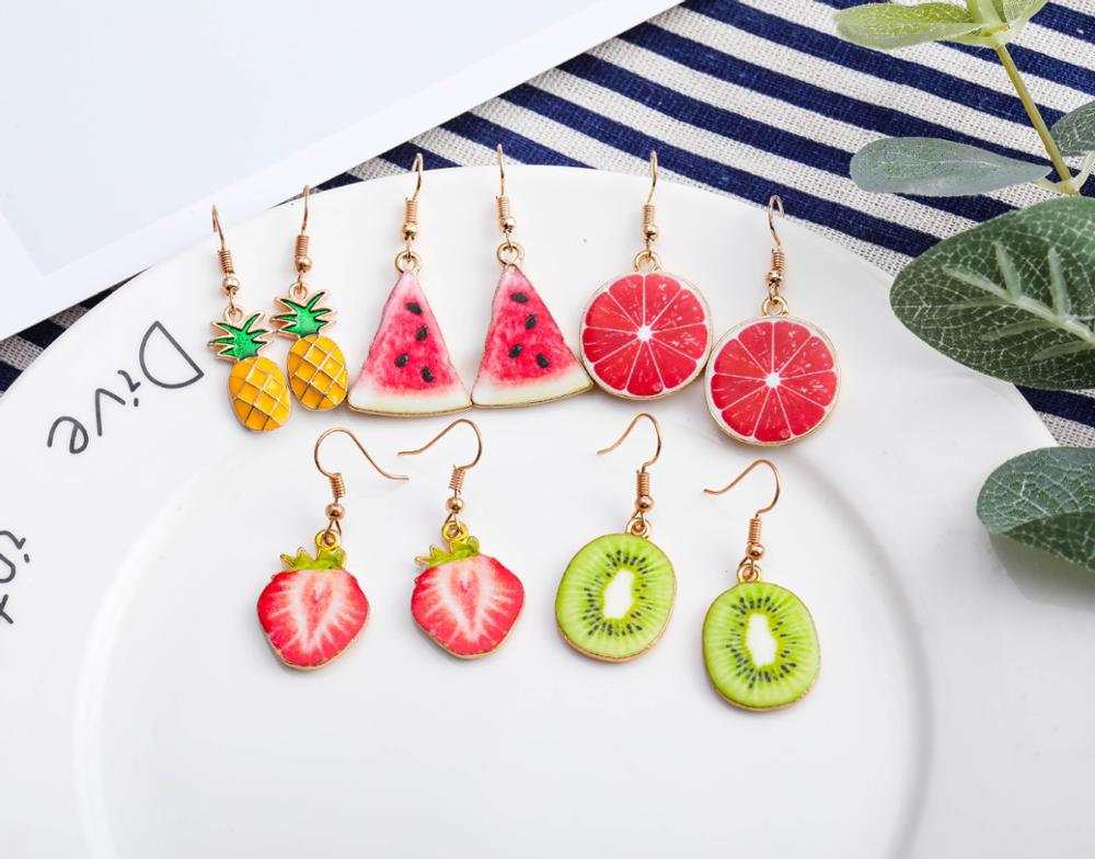 Corée mignon Fruit dame boucles d'oreilles fraise pin pomme tomate Kiwi Orange concombre Dragon pomme pin fille fruits boucles d'oreilles