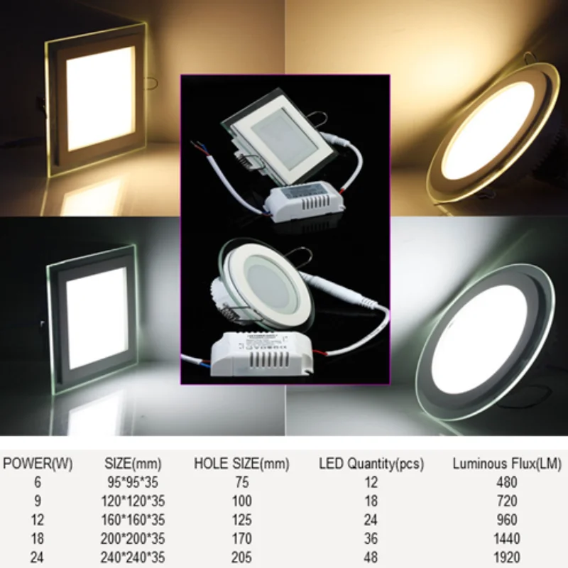 6W 9W 12W 18W Ronde/Vierkante Glazen LED Downlight Inbouw LED Paneel Licht Spot Plafond Down Light AC110V 220V Warm/Koud Wit