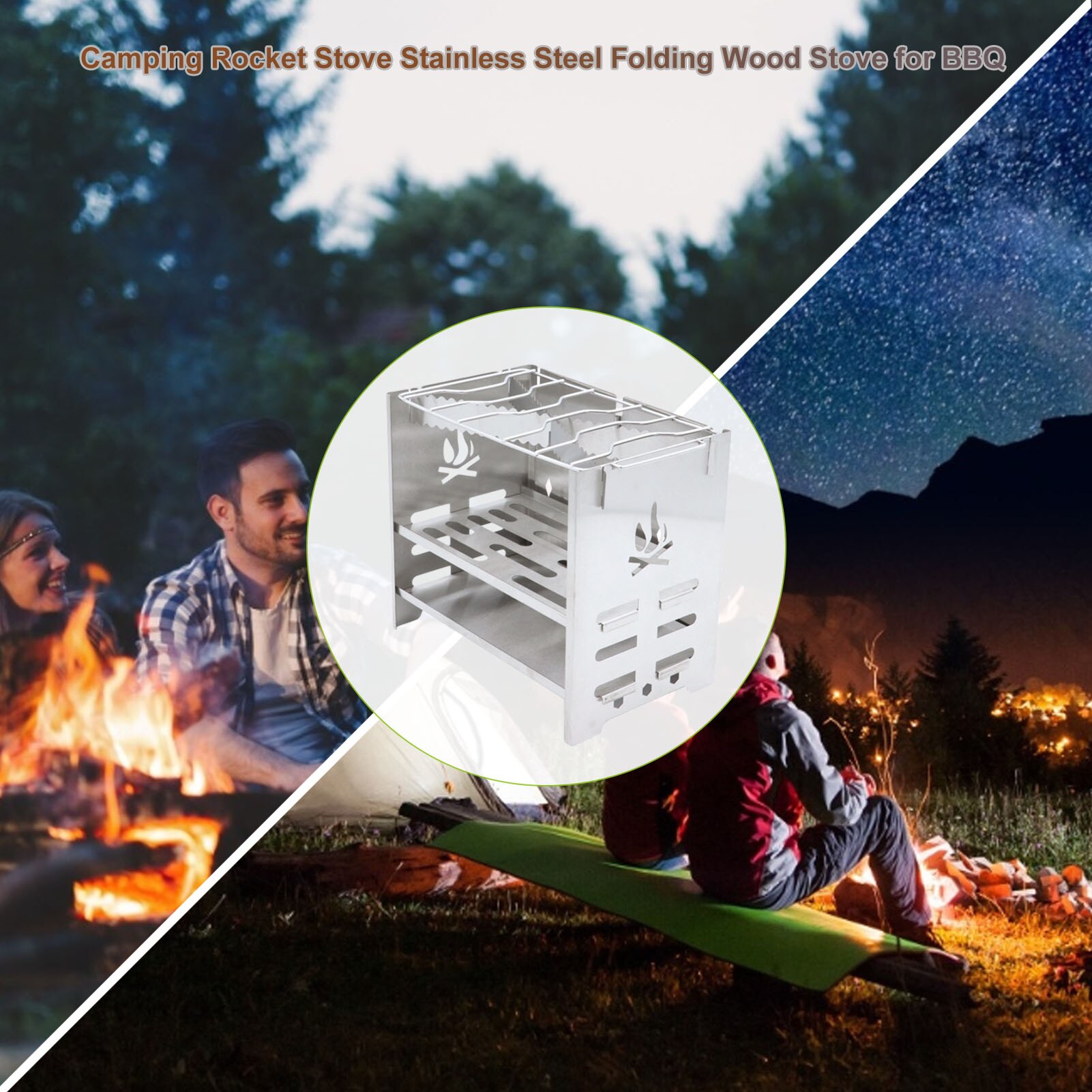 Camping Rocket Stove Stainless Steel Folding Stove Wood Stove for BBQ #W0