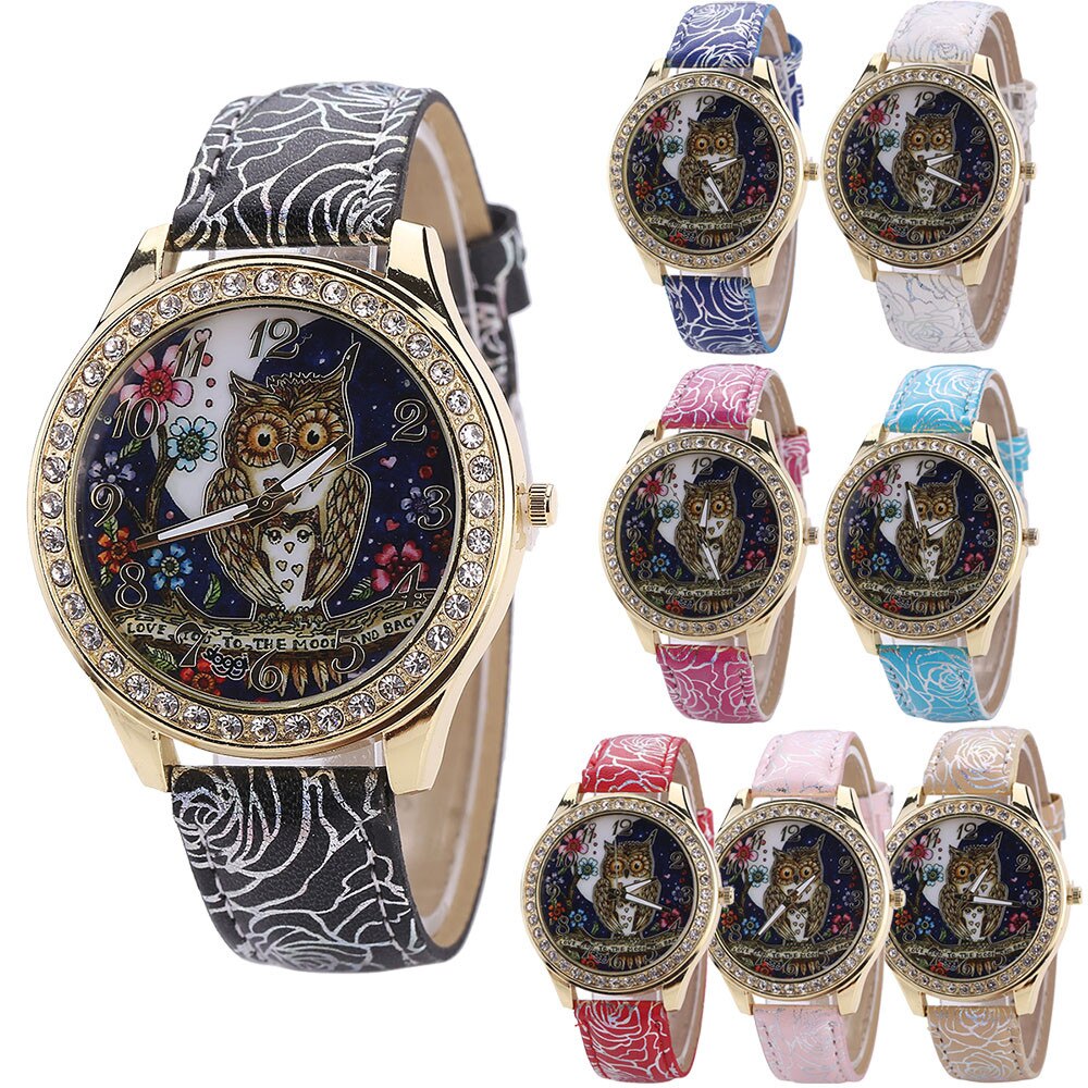 Mannelijke En Vrouwelijke Horloges Universal Cartoon Uil Paar Modellen Diamond Quartz Horloge Vrouwen Dames Klok Relogio Masculino