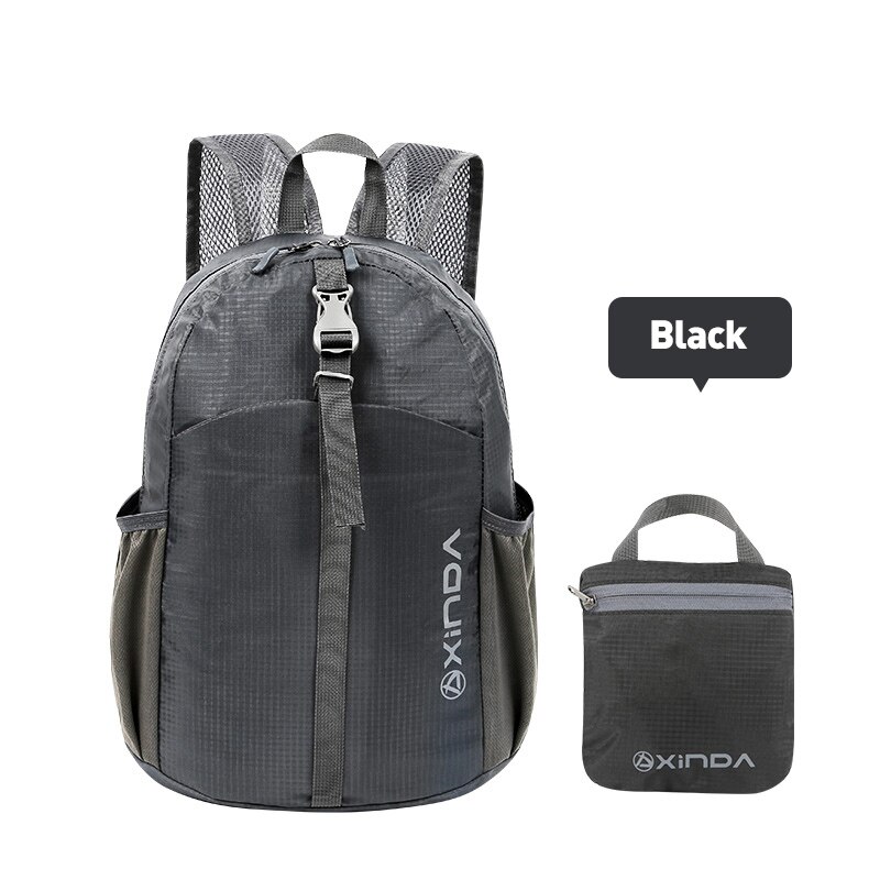 Xinda-mochila plegable para exteriores para hombre y mujer, bolsa de almacenamiento urbana para ocio, senderismo, viajes, montaña, Camping, escuela: Black 18L