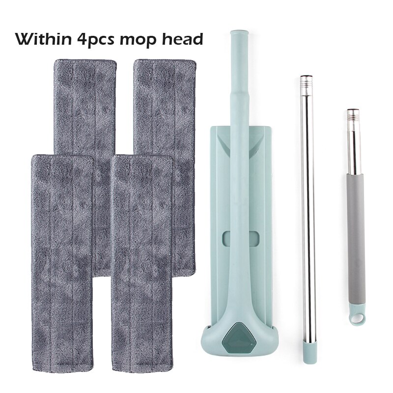 Self-Wringing Magic Mop Free Hand Washing Flat Mop Automatic Spin 360 Rotating Wooden Floor Mop Cleaner Lazy Household Cleaning: 4pcs rag green