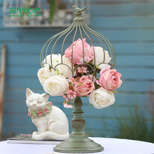 Wrought-iron Decorative Bird Cage Table Flower Stand for Balcony: Green