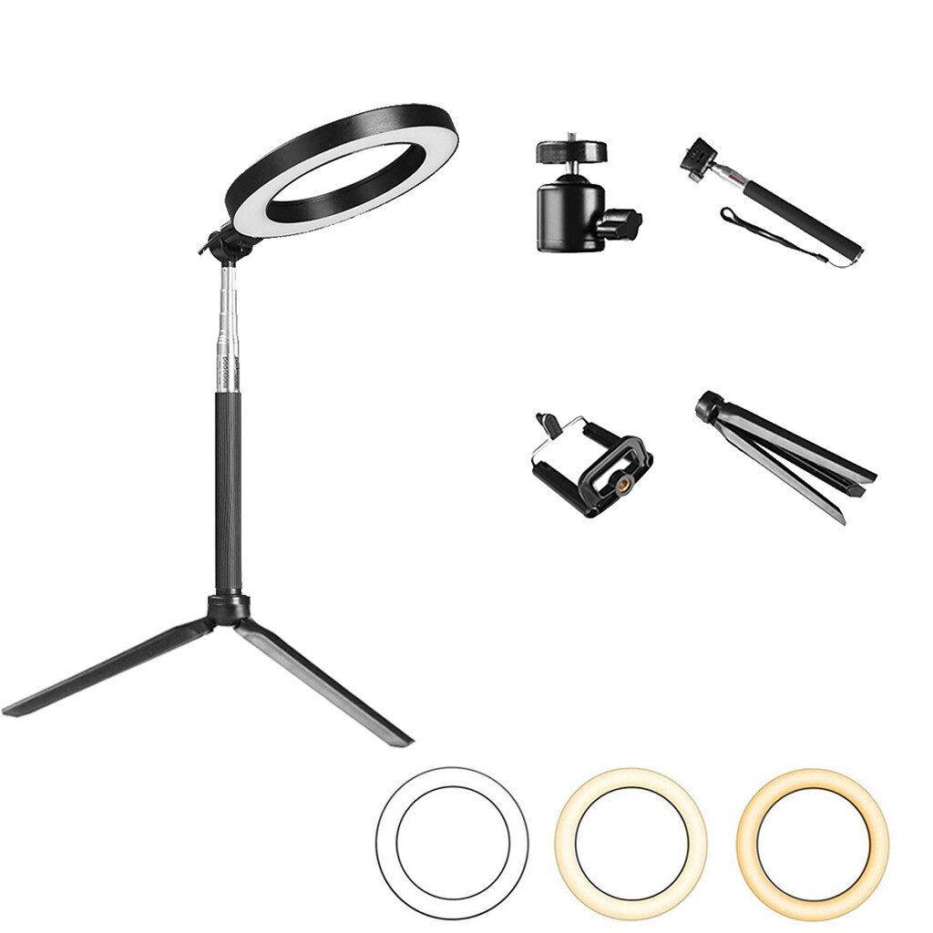 Dimmable 5500K LED Ring Light Kit with Stand for Makeup Camera Selfie 8inch stand clip camera tripod for camera and phone: Default Title