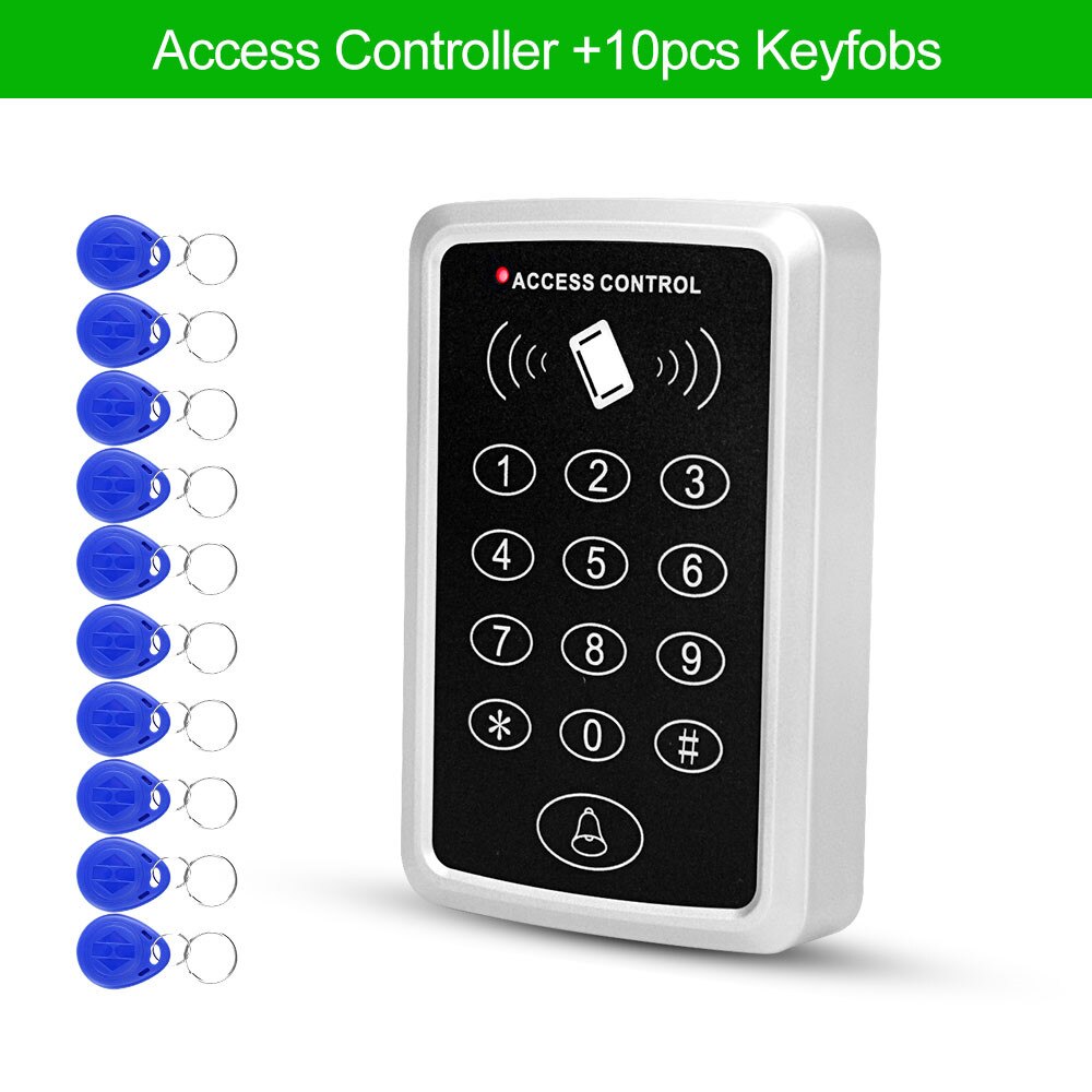 Waterproof RFID Access Control Keypad Outdoor Rainproof Cover 125KHz EM Card Reader 10pcs Keyfobs For Door Access Control System: Keypad with 10 Keys