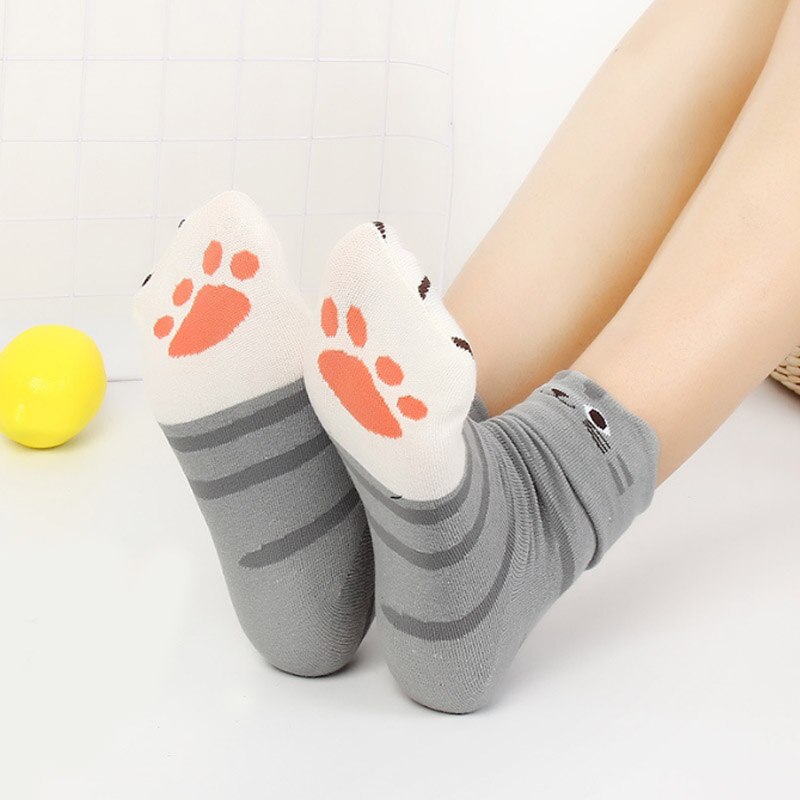 Cartoon Cute Cat Paw Winter Socks Lovely Student 3D Animal Ear Medium Tube Cotton Women Socks
