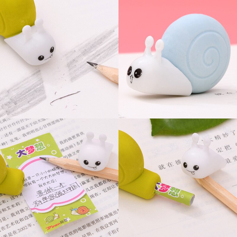 Goma de borrar de Caracol Kawaii para niños, borrador de lápiz de arte, dibujo, papelería, premios, suministros escolares, 1 Uds.
