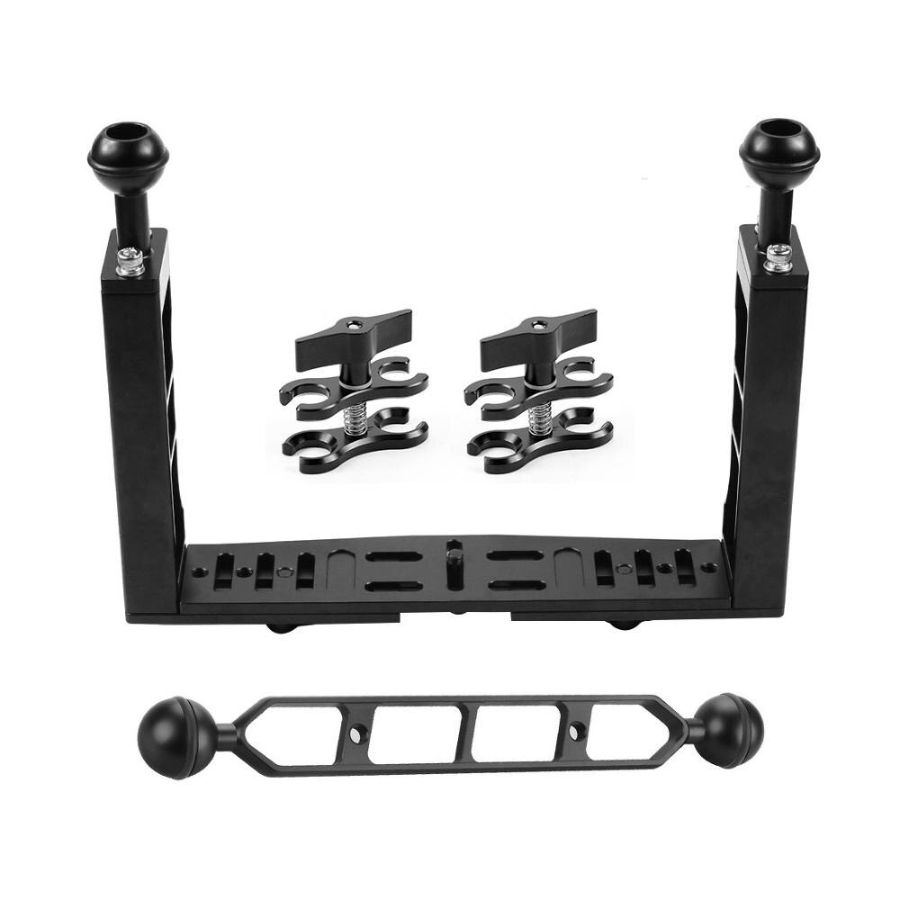 Underwater Stabilizer Tray Aluminum Alloy Dual Handheld Hand Grip With 1in Ball Mount For Camera Diving Housing