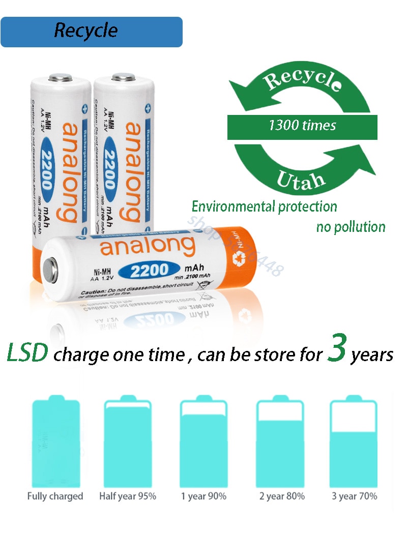 Analong 2A Aa Batterij Oplaadbare 1.2V Aa Batterijen Ni-Mh Vooraf Opgeladen Oplaadbare Batterij Aa Baterias Voor Camera Zaklamp